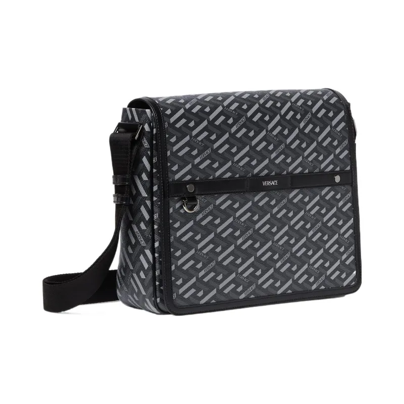 VERSACE VERSACE Cow Leather Patchwork With Polyurethane Messenger Bag Crossbody Bags Unisex Black-1