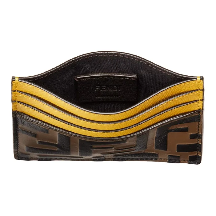 FENDI Calfskin Card Holder Women's Brown And Yellow-2