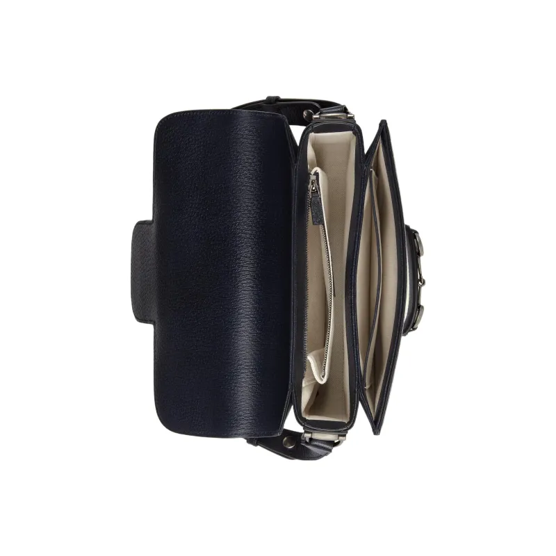 GUCCI Horsebit 1955 Canvas With Leather Trim Handbag, Shoulder Bag, Crossbody Bag Trumpets Unisex Blue/Beige-4