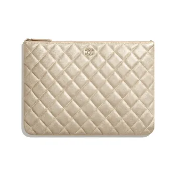 CHANEL Lambskin & Metal Wallet Clutch Women's Gold