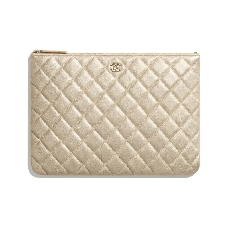 CHANEL Lambskin & Metal Wallet Clutch Women's Gold-0