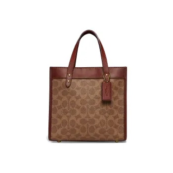 COACH Field Canvas With Leather Tote Bag Shopping Bag Shoulder Bag Crossbody Bag Handbags Small Size Women's Red Brown