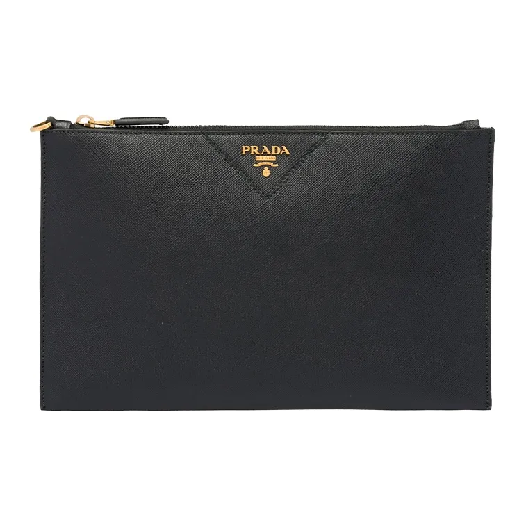 PRADA Saffiano Leather Clutch Regular Unisex Black-4