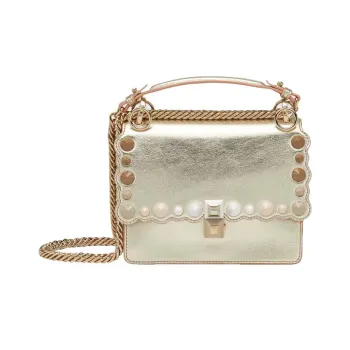 FENDI Kan I Leather Shoulder Bag Crossbody Bag Small Size Women's Champagne Gold