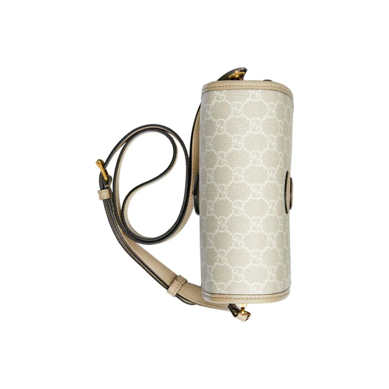 GUCCI Canvas With Leather Messenger Bag, Trunk Bag, Crossbody Bag, Shoulder Bag Mini Unisex Beige & White-3