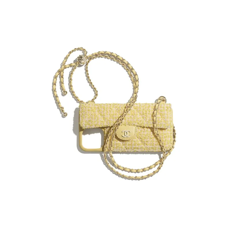 CHANEL Soft Tweed Cell Phone Pouch Unisex Yellow-0
