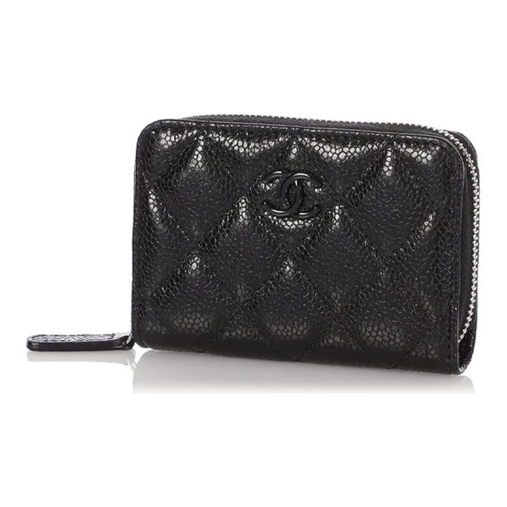 CHANEL So Black Cow Leather Coin Purse Women's Black-1
