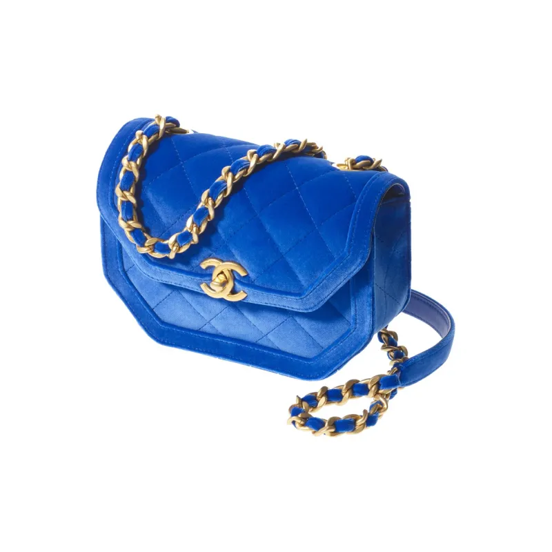 CHANEL Corduroy Shoulder Bag, Crossbody Bag Mini Women's Blue-1