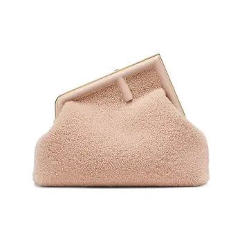 FENDI Fendi First Sheepskin Clutches Shoulder Bag Crossbody Bag Medium Size Women's Light Pink Candy Color