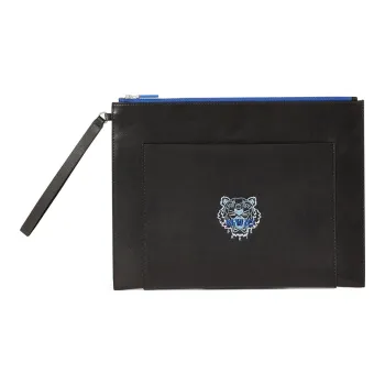 KENZO Leather Office Bag Clutch Men's Black