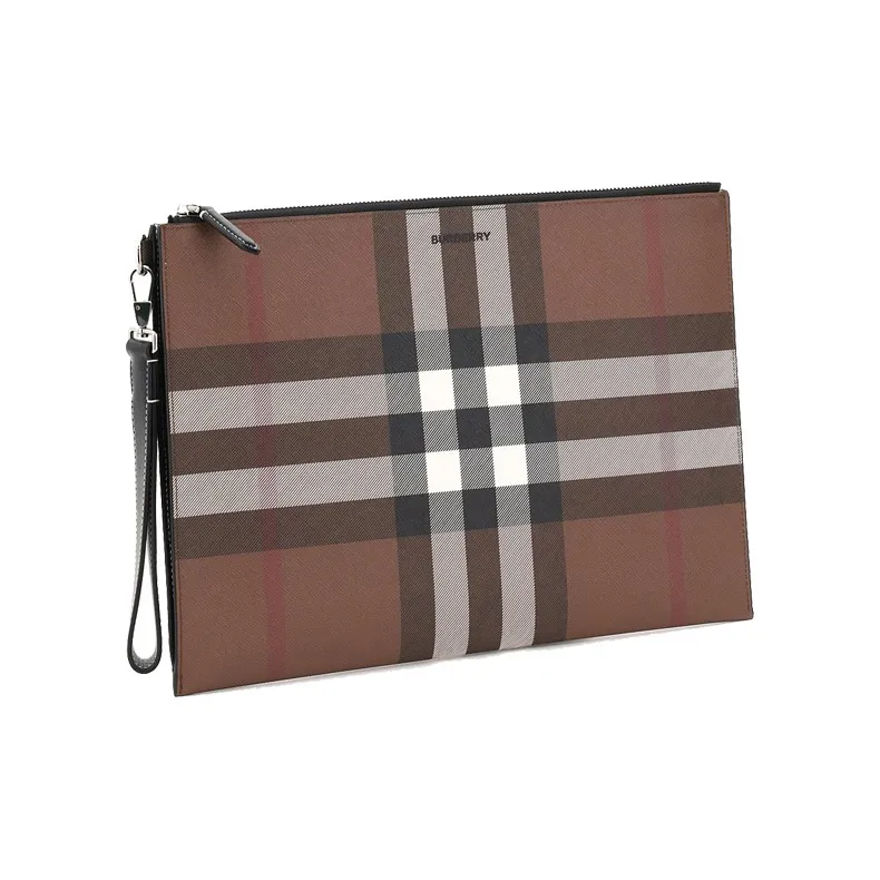 Burberry Large Check E Canvas Zip Pouch 'Dark Birch Brown'-1