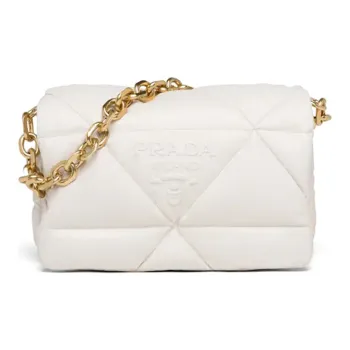 PRADA Lambskin Bonded Leather Shoulder Bag Crossbody Bag Women's White