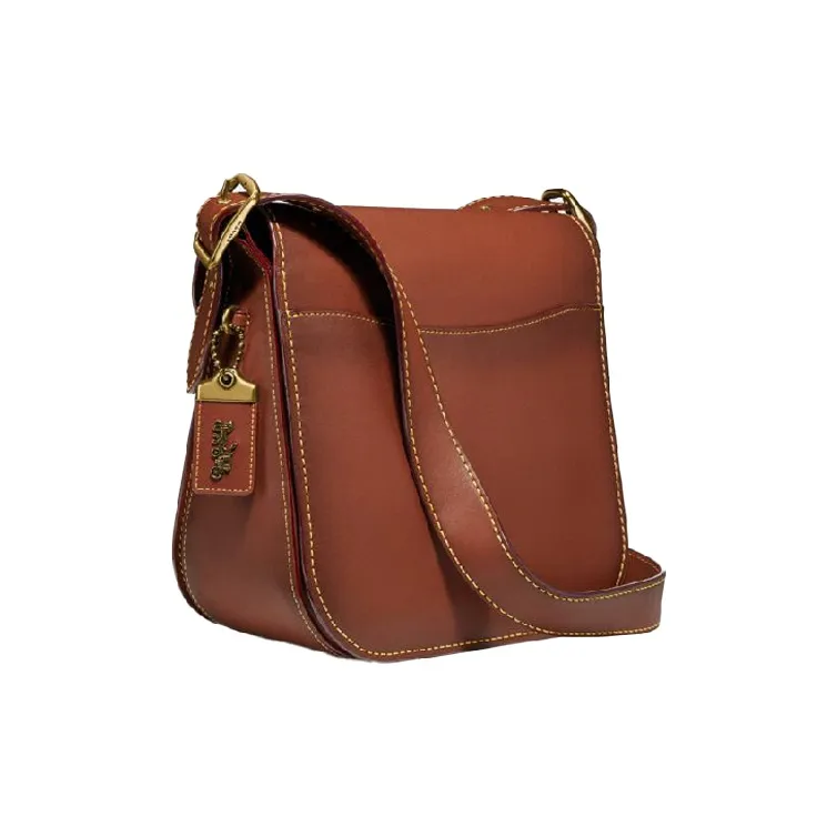 COACH Courier Leather Crossbody Bag Medium Size Women's Brown-1
