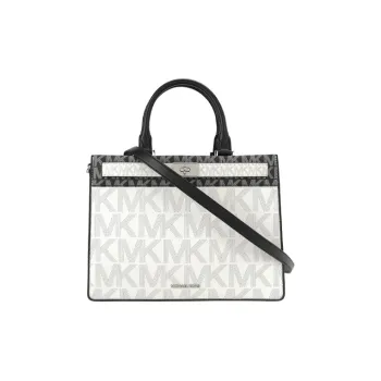 MICHAEL KORS Tatiana Leather Handbag Crossbody Bag Medium Size Women's Black White