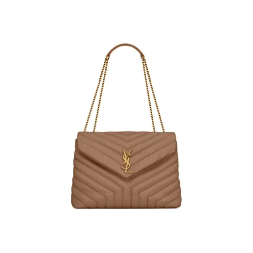SAINT LAURENT LOULOU Leather Crossbody Bag Shoulder Bag Women's Taupe