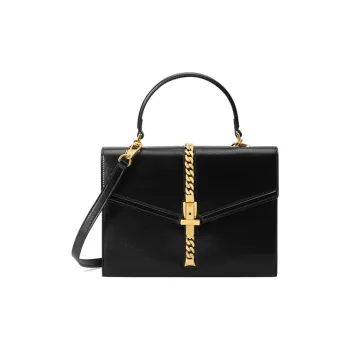 GUCCI Sylvie 1969 Leather Shoulder Bag Crossbody Bag Handbag Small Size Women's Black