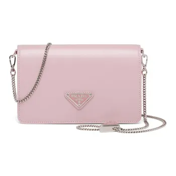 PRADA Shiny Leather Shoulder Bag Crossbody Bag Chain Bag Clutch Women's Snow Pink