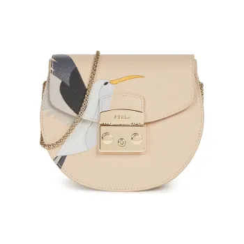 Furla Metropolis Collection Leather Shoulder Bag Crossbody Bag Mini Women's Beige