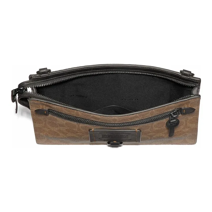 COACH Rivington Canvas With Leather One Shoulder Crossbody Clutches Men's Khaki Monogram-1