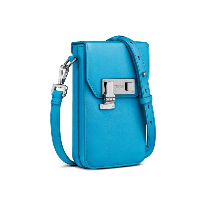 DIOR Lock Cow Leather Shoulder Bag, Crossbody Bag, Cell Phone Pouch, Clutch Regular Men's Light Blue-1