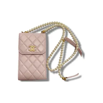 CHANEL Grain Embossed Calfskin Shoulder Phone Bag Crossbody Bag Women's Pink