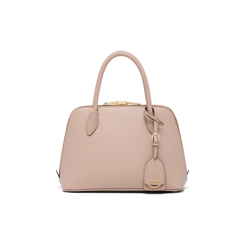 PRADA Leather Dome Bag, One Shoulder Handbag Women's Nude Pink-2