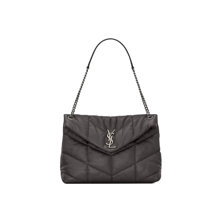 SAINT LAURENT PUFFER Quilting Lambskin Cloud Bag, Pillow Bag, Chain Crossbody Bag, Shoulder Bag Women's Gray-0