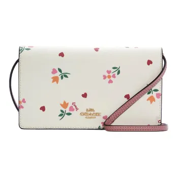 COACH Anna Coated Canvas With Leather Envelope Bag Shoulder Bag Crossbody Bag Small Size Women's Pink White Multicolor