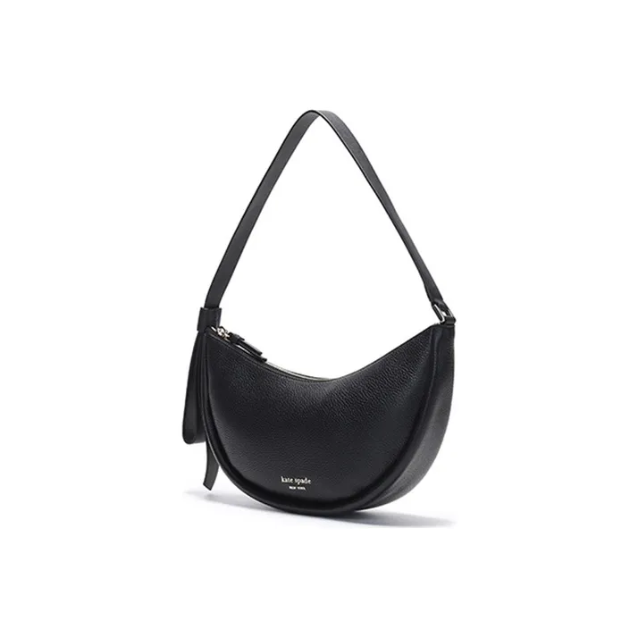 Kate Spade Smile Cow Leather Shoulder Bag, Crescent Bag, Shoulder Bag Small Size Women's Black-1