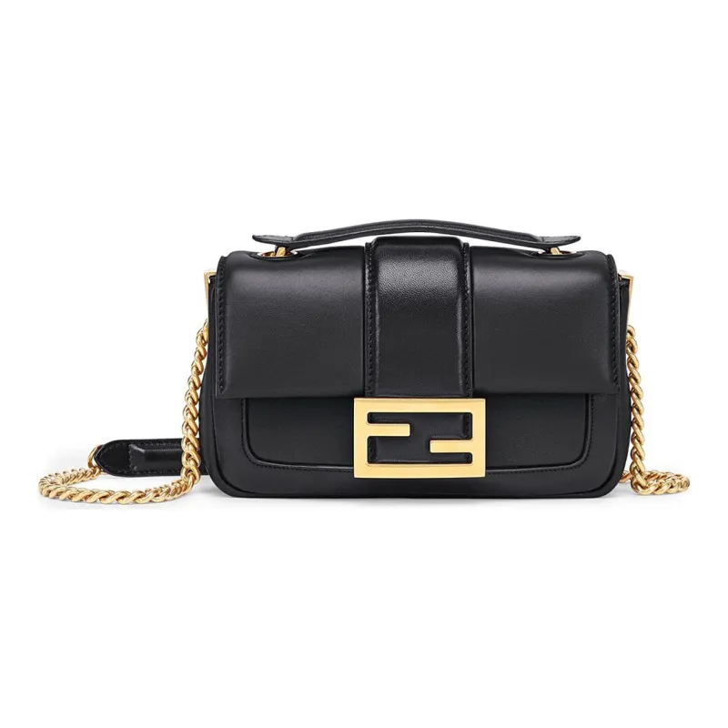 FENDI Baguette Sheepskin Handbag Mini Women's Black-0