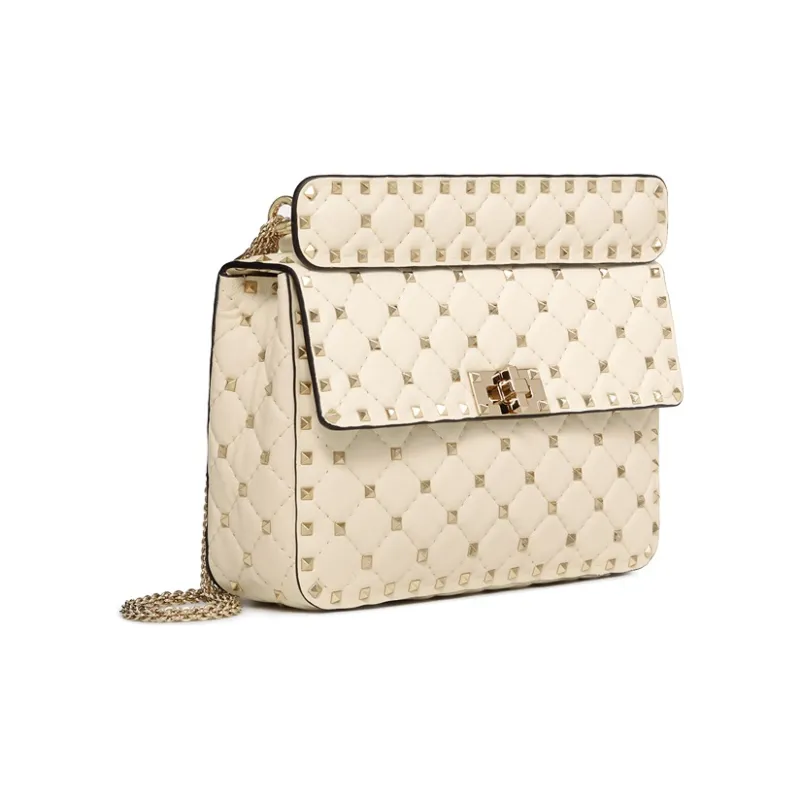 Valentino ROCKSTUD SPIKE Nappa Sheep Leather Handheld Handbag, Shoulder Bag, Crossbody Bag Medium Size Women's White-1