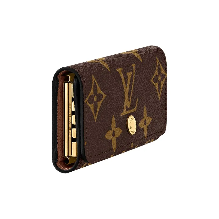 LOUIS VUITTON 4 Key Holder Coated Canvas With Calfskin Key Pouch Regular Women's Brown-1