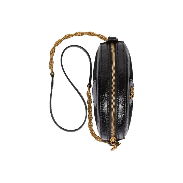 GUCCI Ophidia Suede With Painted Leather Round Cake Bag Shoulder Bag Crossbody Bag Mini Women's Black-4