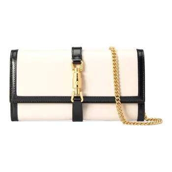 GUCCI Jackie 1961 Leather WOC Chain Bag Shoulder Bag Crossbody Bag Small Size Women's Black White