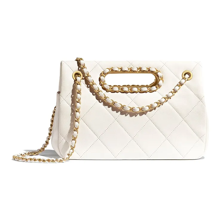 CHANEL Sheepskin Shoulder Bag Trumpets Women's White-1