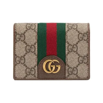 GUCCI Ophidia Canvas With Leather Card Holder, Wallet Unisex Beige