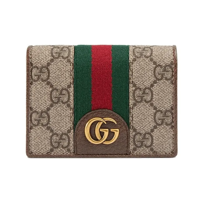 GUCCI Ophidia Canvas With Leather Card Holder, Wallet Unisex Beige-0