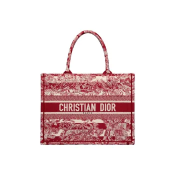 DIOR BookTote Stripes Jungle Collection Tote Bag Shopping Bag Handbag Medium Size Women's Burgundy