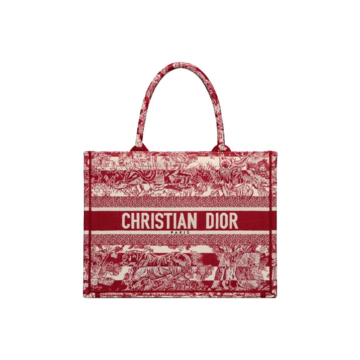 DIOR BookTote Stripes Jungle Collection Tote Bag Shopping Bag Handbag Medium Size Women's Burgundy-0