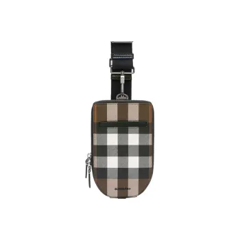 Burberry Leather Patchwork Cell Phone Pouch Crossbody Bags Regular Men's Dark Birch Brown
