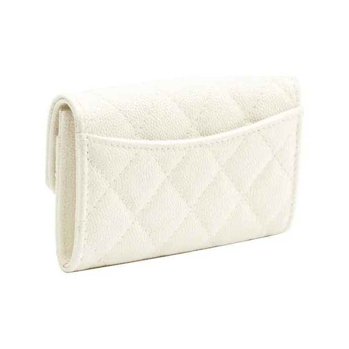 CHANEL Classic Flap CF Grain Embossed Calfskin Flap Bag Wallet Women's White-2