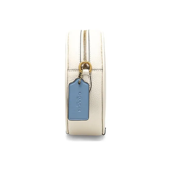 COACH Kia Pebbled Leather Cylinder Bag Handbag Shoulder Bag Crossbody Bag Women's White With Blue Shoulder Straps-2