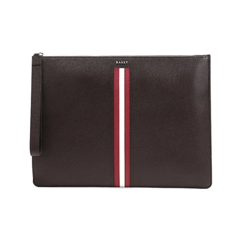 BALLY Leather Clutch Regular Men's Coffee Red White-0