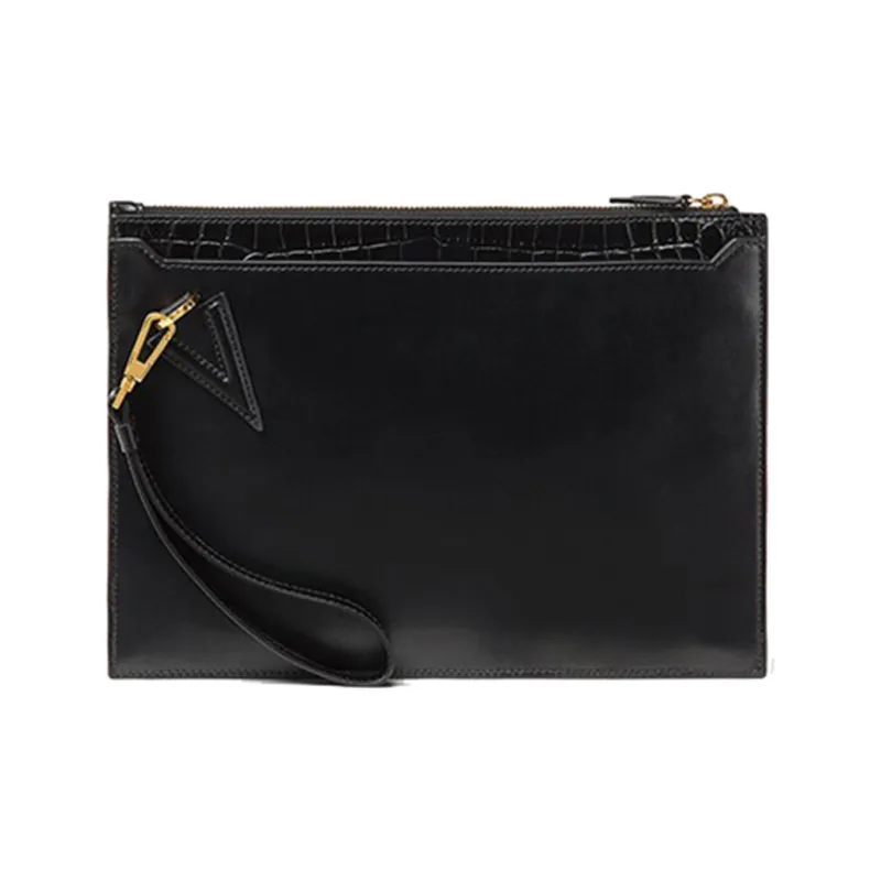 VERSACE Leather Clutch Regular Men's Black-2