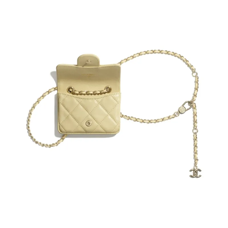 CHANEL Lambskin And Gold Metal Waist Chain Fanny Pack Regular Women's Yellow-3