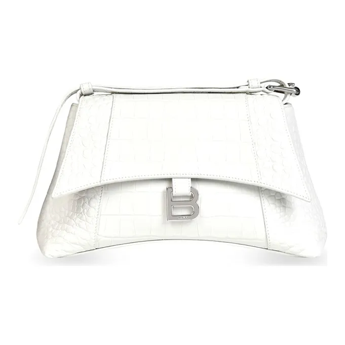 Balenciaga Downtown Crocodile-Embossed Calfskin One Shoulder Handbag Crossbody Bag Small Size Women's White-3