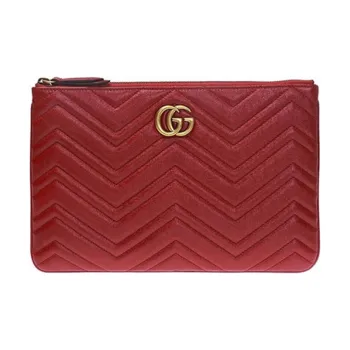 GUCCI GG Marmont Quilting Leather Clutch Women's Red