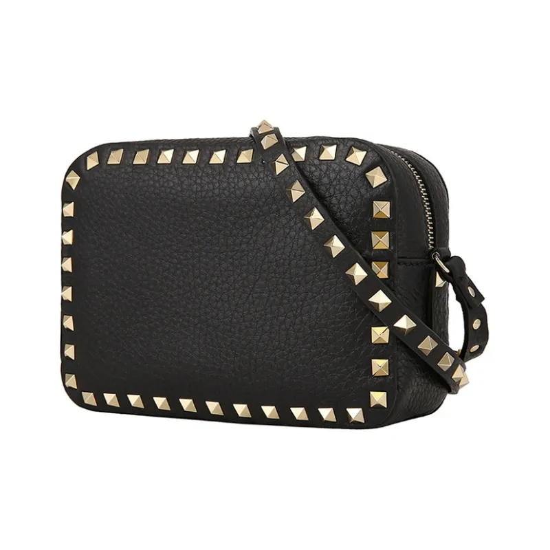 Valentino Cow Leather Camera Bag, Small Square Bag, Crossbody Bag, Shoulder Bag Women's Black-1