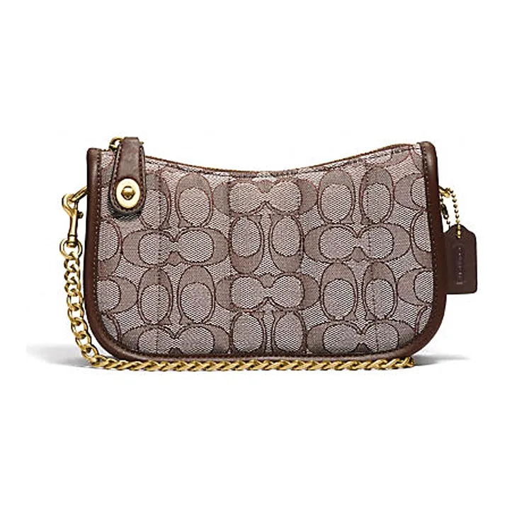 COACH Canvas With Leather Pochette Shoulder Bag Women's Brown-0