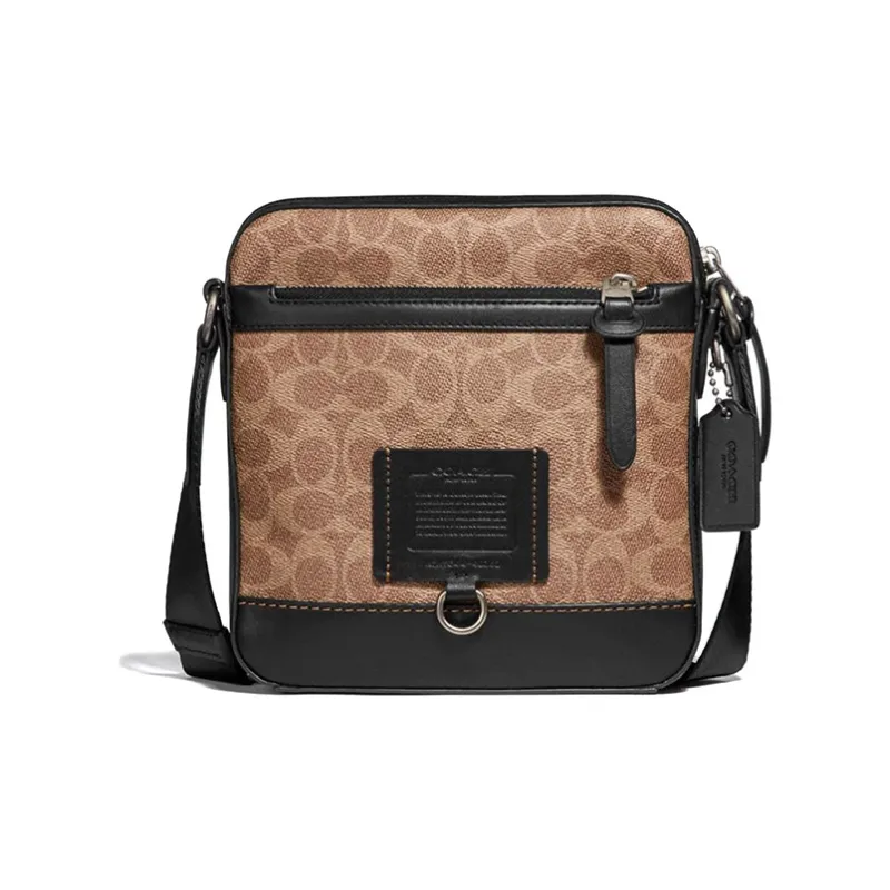COACH Rivington Monogram Canvas With Leather Shoulder Bag, Crossbody Bag Small Size Men's Khaki Monogram & Black-0